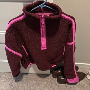 FP movement fleece quarter zip sweatshirt mountain high red and pink size small